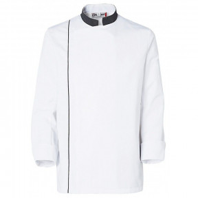Veste de cuisine homme Ajik manches longues Blanche avec col et liserés pointillés - Molinel