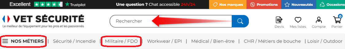 Menu et barre de recherche