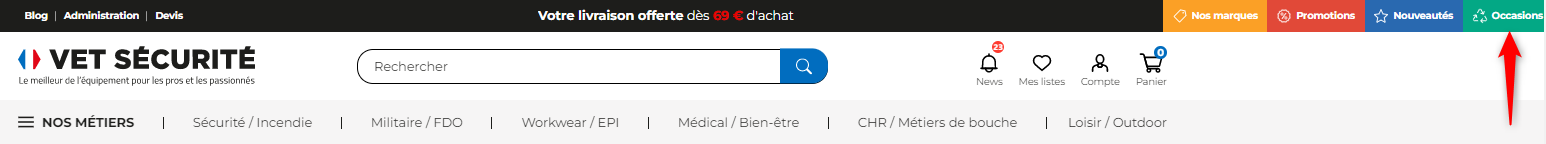 Occasions dans le menu